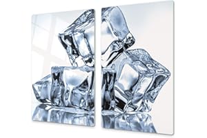 CONCEPT CRYSTAL Tagliere in VETRO temperato – Proteggi-piano di lavoro e spianatoia – Copri-piano cottura – pezzo UNICO (60x52cm) o DUE pezzi (30x52cm ognuno); D02 Serie Acqua: Cubetti di ghiaccio 12