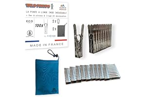 MADE IN NOMAD Wild PinUps: 100 Pinces à Linge Inox Incassables Pincinox avec Panier Pince à Linge et Mousqueton. Pour Buanderie, Fil à linge, séchoir à linge. l'Epingle a Linge solide, durable à vie, Made in France