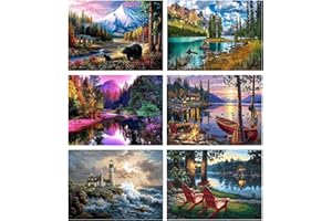 AIKEWO 6 Pack Landscape Paint by Number for Adults, DIY Acrylic Painting Gift Kits, 12X16 Inch Canvas, Unisex, All Seasons