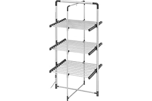 BLACK+DECKER 63099 3-Tier Heated Clothes Airer Aluminium, Cool Grey, 140cm x 73cm x 68cm