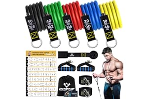 ‎COFOF Resistance Bands Widerstandsbänder Set, 5 Fitnessbänder Expander Tube Bands, Fitnessband mit Großem Griff Knöchelriemen Türankerbefestigung Tragtasche, Ideal für Pilates Krafttraining Physiotherapie