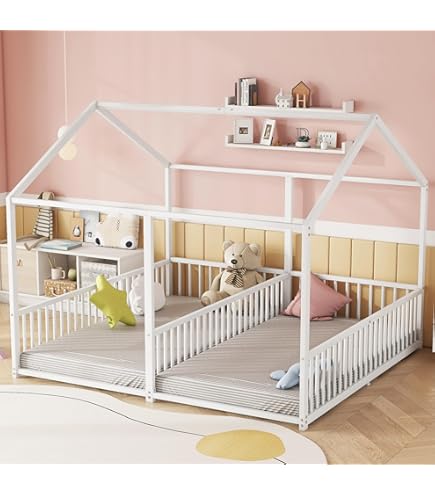 Laag Stapelbed Kinderbed 140 X 200 Cm Van Hout Met Open Opbergvakken En Hek Grijs