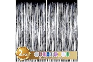 BEISHIDA 2er Pack Folienfransen Vorhang, Schwarz Lametta Metallic Vorhänge Foto Hintergrund für Hochzeit Verlobung Brautdusche Geburtstag Bachelorette Party Bühnendekor (3,28 ft x 6,56 ft)