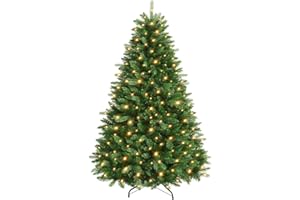 SHareconn 6FT Pre Lit Artificial Christmas Tree with 350 Warm White & Multicolor LED Lights, 12 Light Modes, Xmas Tree with 1322 PVC & PE Branch Tips, with Metal Stand, Easy Assembly and Foldable