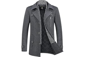 KUDMOL Men's Wool Trench Coat Knitted Scarf Collar Peacoat Winter Warm Casual Jacket Thick Outdoor Overcoat