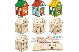 MONCAP Kit de Bricolage Noël - Set de Maison en Bois Animaux Pinceaux et Peinture Décoration Créative pour Enfants
