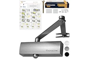 NAPOLEON N-1000 Ferme-Porte Automatique Robuste - Normes EN 1154/EN1634 - Commercial & Résidentiel - Porte de 20Kg à 60Kg Taille 3 - Gabarit de Perçage - Montage Facile et Rapide (Argent)