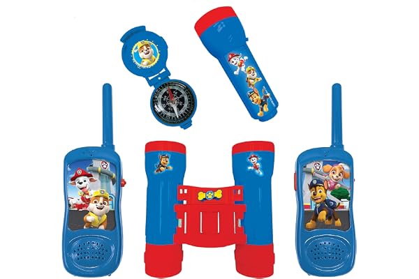 Lexibook, La Pat' Patrouille, Set d'aventurier Complet pour Enfant, Talkies-Walkies 120m, Jumelles, Lampe-Torche, Boussole, Bleu/Rouge, RPTW12PA