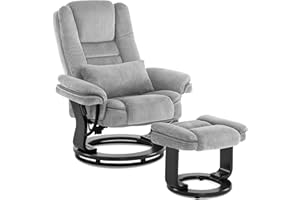 ‎M MCOMBO M MCombo Relaxsessel mit Liegefunktion, Lesesessel, 360° Drehbarer Fernsehsessel, mit Hocker, mit Kissen & Seitentasche, bis 120 Kg Belastbarer TV-Sessel für Wohnzimmer, 9099 (Stoff, Hellgrau)