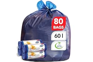 Stella pack Sacs Poubelle 60l Ultra-résistants 80 Pcs 100 Plastique Recyclé Écologiques Flexibles Fermeture Wave-Top pour Déchets Lourds et Usage Intérieur/extérieur