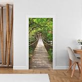 Sticker Mural Trompe L'Oeil Porte Plage Paradisiaque 63x205 Cm - Décoration Voyage Autocollant Poster De Porte