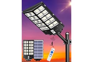Gefolly SL-5300W Lampione Solare LED Esterno, 530000LM Faro Stradale con Pannello Solari con Sensore di Movimento, 6500K IP67 Impermeabile Faretti LED Esterno Solare per Giardino Sentieri