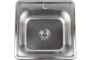 ANW HOME Fregadero de cocina con sifón, fregadero de cocina de acero inoxidable con agujero para grifo, fregadero de esquina de acero inoxidable empotrado (Mikro Decor - 48x48 cm)