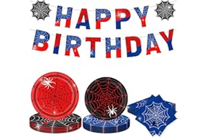 LaVenty Spider Birthday Tableware Superhero Spider Party Dinnerware Paper Plates Napkins Party Supplies for Boy Kids Birthday Favors