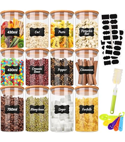 Lot De 4 Bocaux En Verre Hermétiques 1000ml Avec Couvercle Bambou - Stockage Aliments Secs