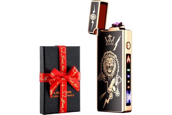 dachance Briquet électrique personnalisable, coupe-vent, rechargeable par USB, double arc pour camping, cadeau de Saint-Valentin (lion)