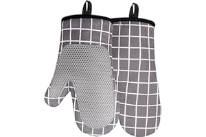 Acxilexy Guanti da forno Resistenti al Calore, guanti da Cucina in Silicone con Fodera in Cotone e Superficie Antiscivolo, Guanti Termoisolanti a Giunzione Guadrata per Cucina, Cuocere, BBQ