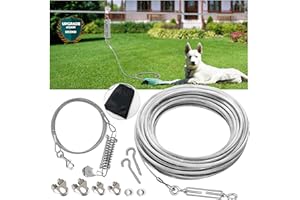 HIGHLAND FARMS SELECT 100ft Dog Tie Out Aerial Run Trolley System - Heavy Duty Dog Aerial Run Cable with 10ft Pulley Runner Line Holds 75Lbs of Dogs for Yard Camping Outdoor