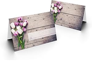 BRIEFUMSCHLÄGE24PLUS 50 Tischkarten (Tulpen Straus) UV-Lack glänzend - für Hochzeit, Geburtstag, Taufe, Kommunion, Firmung, Jubiläum als liebevolle Tischdekoration!Format 8,5 x 11,2 cm