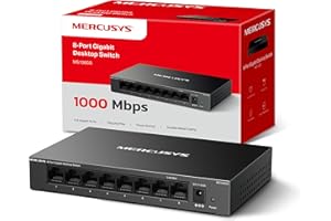 Mercusys MS108GS - Switch Gigabit de 8 Puertos, Caja de Metal Duradero, Conectar y Usar, Ahorro de Energía