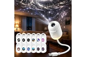 2-in-1 Starry Night Light Projector, Starry Night Light Projector with Multiple Projection Films, USB Powered and Portable Galaxy Projector for Bedroom, Warm and Soft Light