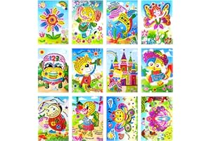 JINGYOU 12 Packs Mosaic Sticker Arts and Crafts Kits for Girls Sticky Mosaics DIY Handmade, Mosaic Sticker Art, Mosaic Sticker for Preschool Toddlers Boys Girl Activities Postcards Foam Girls Gifts