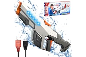 NATURAS BOUQUTIS Pistolet a Eau Electrique Puissant avec Lumière, Pistolet à Eau Electrique Grande Capacité, Portée de 10M, se Recharge en USB, pour Enfants Adultes Le Jardin d'été Piscine Plage,Cadeau d'anniversaire