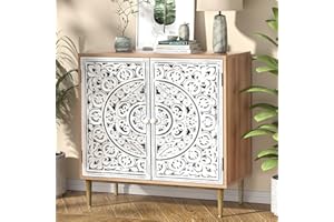 Yvsevnr Geschnitzt Sideboard Wohnzimmer Holz Hell, Aufbewahrungsschrank mit Türen, Verstellbare Ablage, Buffetschrank, Küchenschrank für Küche,Wohnzimmer, Flur und Esszimmer