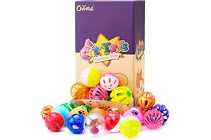 CHIWAVA 36 Pack Plastic Noisy Cat Toy Balls with Bell Kitten Chase Toy 8 Types Assorted Color Size