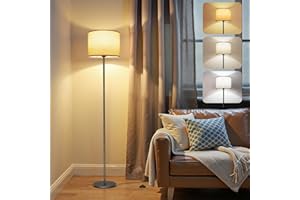 AmazeFun Floor Lamps for Living Room, 62" Tall Standing Lamp with Beige Lampshade, 3 Color Temperatures, Foot Switch, Modern Floor Lamp for Bedroom, Living Room, Office,Home Decoration(Bulb Included)