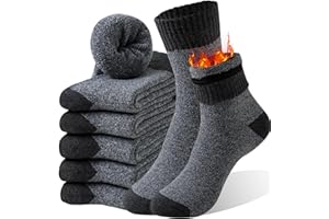 MOSOTECH Chaussettes Chaudes Homme, 5 Paires Chaussettes Thermiques Homme Hiver Épaisses en Éponge, Respirantes et Douces, Idéales pour Randonnée, Travail, Quotidien, Taille 39-45