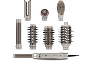 Cecotec Modella Capelli 8 Teste CeramicCare 8in1 AirGlam Gyro Champagne. 1500W, 110000RPM, Liscia, Modella e Arriccia i Capelli, Motore Brushless, Funzione Rotativa, Rivestimento Ceramico e Cheratina