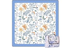 ‎DEWUR DEWUR Picknickdecke wasserdicht waschbar, Stranddecke Sandfrei XXL Campingdecke Strandmatte isoliert mit wasserdichter Unterseite (Weiß mit Blumen, 200 x 200 cm)