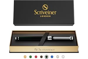 Scriveiner Noir Vert - Coffret Stylo Roller Vert Anglais Laqué Finition Acier Chromé, Rechargeable, Beau Cadeau pour Homme & Femme avec Boîte, Accessoire de Bureau Professionnel
