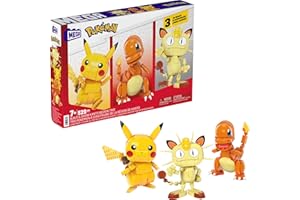 MEGA BRANDS MEGA Pokemon Figura de acción juguetes de construcción para niños, Kanto Region Trio con 529 piezas, construible y articulable Pikachu Charmander Meowth