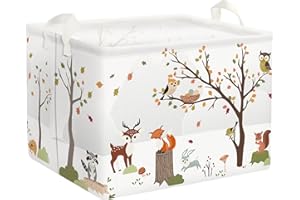 Clastyle Paniers Rangement Animaux Jungle Cerf Renard Oiseau Ecureuil Lapin Arbre Blanc Boîtes de Rangement Cubique pour la Chambre des Enfants, 40x30x30 cm