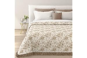 il dolce stile della tua casa Copriletto Trapuntato Matrimoniale Trapuntino 100 gr. Primaverile Estivo bordo frill (fiore beige)