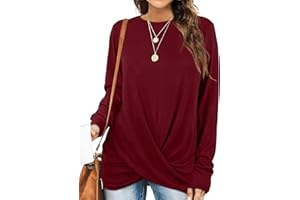 Aokosor Sweatshirt Damen Oversize Langarm Pullover Damen Rundhals Ausschnitt Front Twist Oberteile Damen Herbst Winter