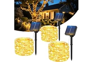 Hoteril Guirlande Solaire Exterieur, Lot de 3x17m, 150 LED Blanc Chaud, 8 Modes, IP65, Guirlande Lumineuse Exterieure Solaire Étanche pour Jardin, Noël, Fête