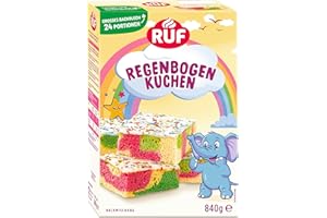 ‎RUF RUF Regenbogen-Kuchen, bunter Blechkuchen mit hellem Rührteig, in pink und grün mit Glasur und bunten Zuckerstreuseln, schneller Kuchen für Kinder-Geburtstag