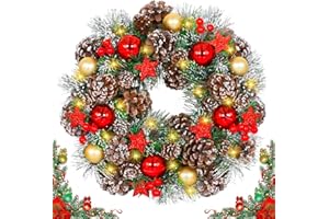 ITMNMNL Wieniec bożonarodzeniowy LED, 30 cm, wieniec bożonarodzeniowy, na drzwi wejściowe, wieniec na drzwi, Boże Narodzenie, na zewnątrz, wieniec bożonarodzeniowy na drzwi, kominek