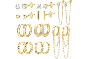 Kolczyki sztyfty ALEXCRAFT Zestaw złotych kolczyków Srebro próby 925 Kolczyki koła Małe kolczyki Złoty zestaw Zestaw kolczyków damskich wieloma otworami uszy Cyrkonowe złote kolczyki dla kobiet