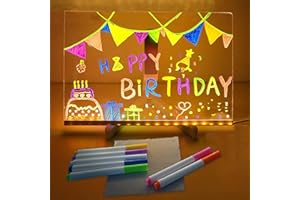 EACHANS LED Drawing Board with 7 Colored Pens, Light-Up Magic Message Board (11.8 x 7.9 Inches), Writing Board Acrylic Memo Board with Stand for Notes, to-Do Lists, Drawing, and Creating Festive Atmospheres