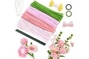 MOTONG 400 Pieces Pipe Cleaners for Crafts, 4 Colours, Pipe Cleaners, Pink for Chenille Wire, 360 Pieces Stamens, 20 Pieces Flower Wire for Crafts with Gift Ribbon, Pipe Cleaner, Flower Set