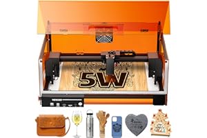 Machine de gravure laser, Woxcker L2 MAX 5W avec enceinte, machine de gravure CNC, gravure laser de haute précision à 0,01 mm et découpe pour bois, acier inoxydable, verre.