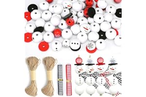 OUZIONZ 100 Stück Bunt Weihnachtsperlen Holzperlen mit Gesicht Holzkugeln Weihnachten Schneemann für Handgefertigte Weihnachtsdeko Kunsthandwerk Weihnachtsbasteln DIY Handwerk Weihnachtsanhänger