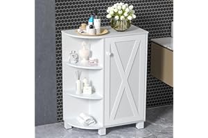 GOLOZA Bathroom Storage Cabinet, Bathroom Floor Cabinet with Door, Adjustable Shelf, for Dining Room, Kitchen, Laundry Room, Living Room, Dry and Wet Separation Bathroom Organizers, Home Decor White