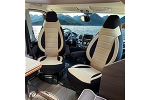 ‎AUTO INTERIEUR MEESTER Auto Interieur Meester Sitzbezüge passend Kompatibel FIAT Ducato Wohnmobil 2-teiliges Set für Fahrer & Beifahrer mit Armlehnenbezügen,kompatibel mit Pössl, Knaus, Adria, Carthago u.a Schwarz - Beige