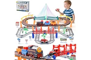 LTFIOON Juego de Tren para Niños, 140 Piezas Pista de Coches para Niños, Vías de Tren Flexibles, Circuito Coches Navideños Regalos 3 4 5 6 7 8 Años