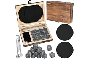 Whiskey Set,GOLDGE 16PCS Whisky Steine Geschenkset Whisky Steine mit Whisky Eiswürfel Whisky Gläsern Eisclip Untersetzer Whisky Stones Gift Set